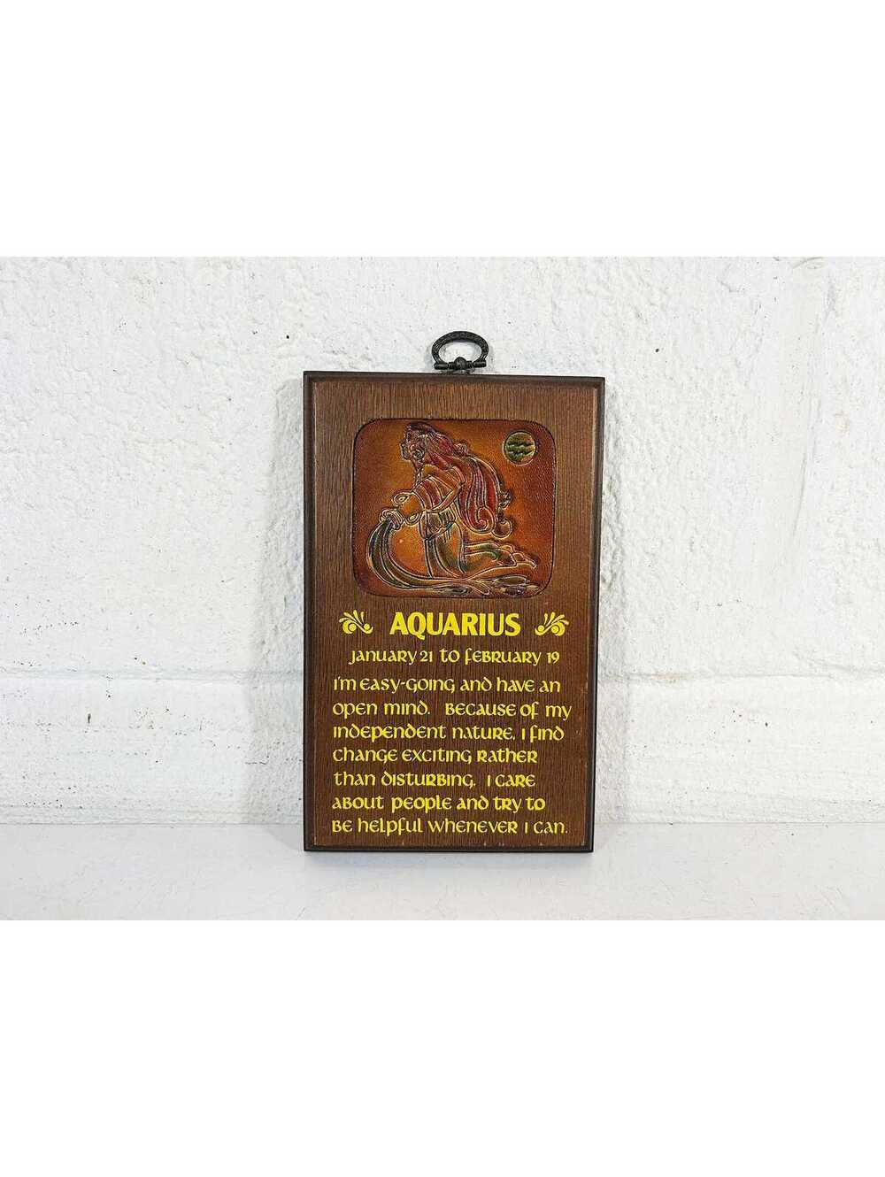 Aquarius Zodiac Wall Plaque Astrology Wooden Hanging Art Horoscope 1970s